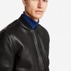 Hung Mens Black Bomber Leather Jacket - Image 4