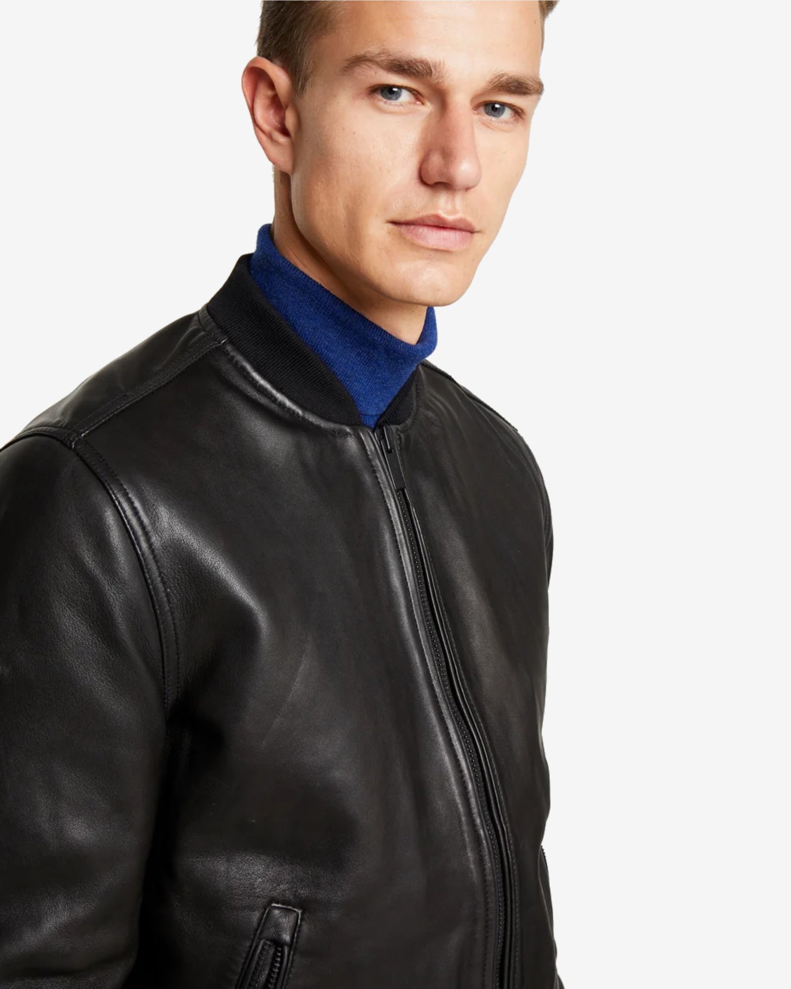 Hung Mens Black Bomber Leather Jacket - Image 4
