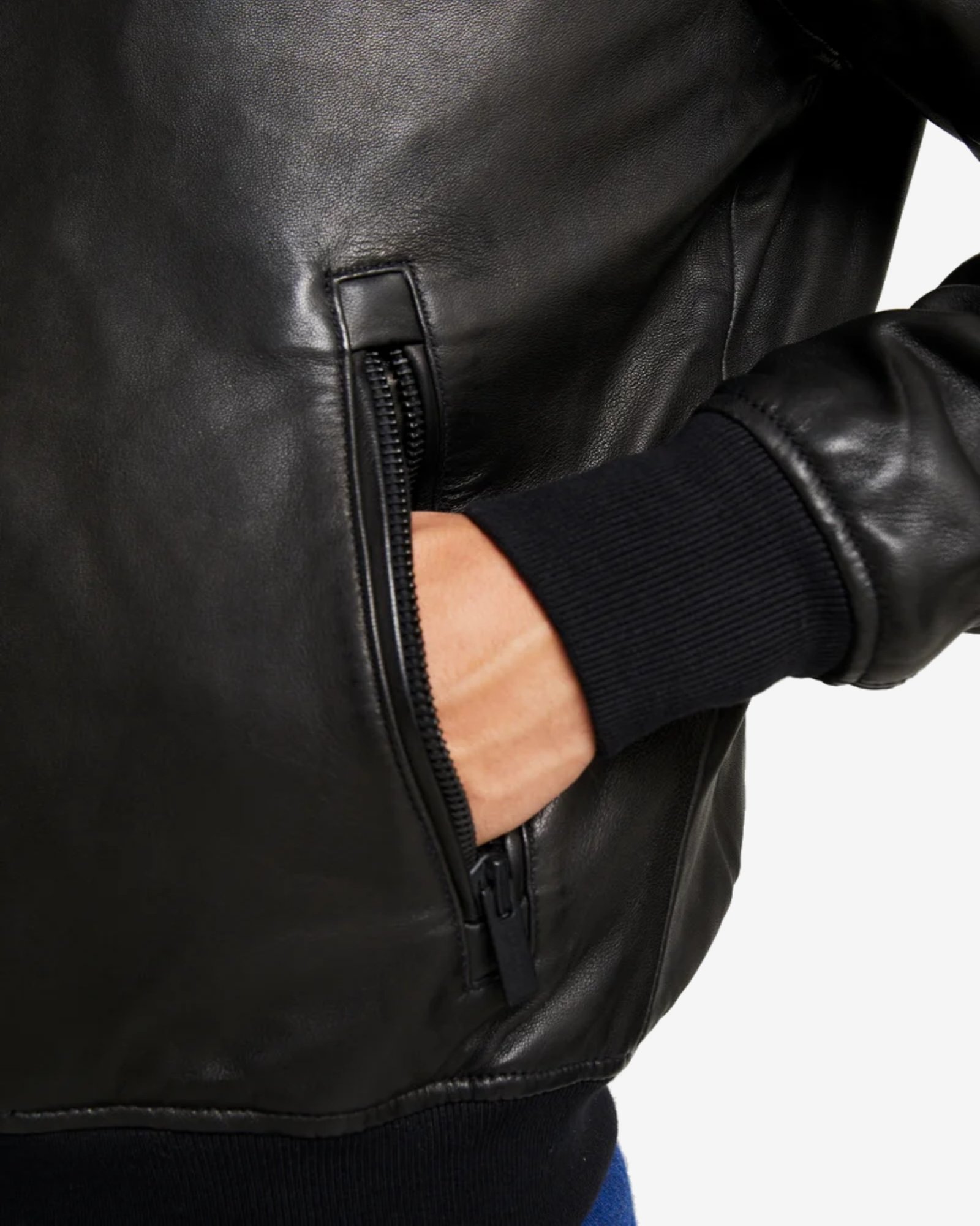 Hung Mens Black Bomber Leather Jacket - Image 5