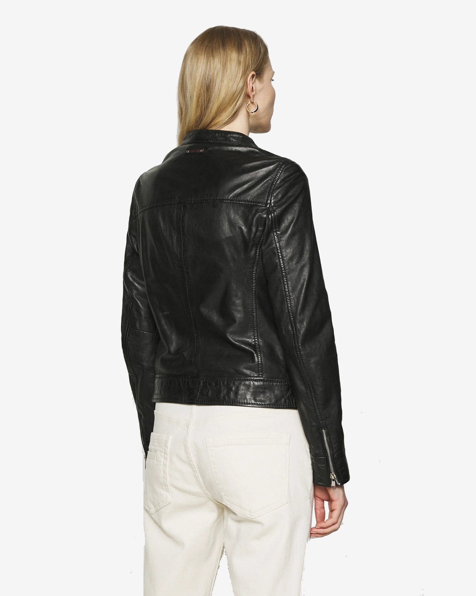 Khole Womens Black Leather Racer Jacket - Image 3