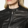 Khole Womens Black Leather Racer Jacket - Image 4
