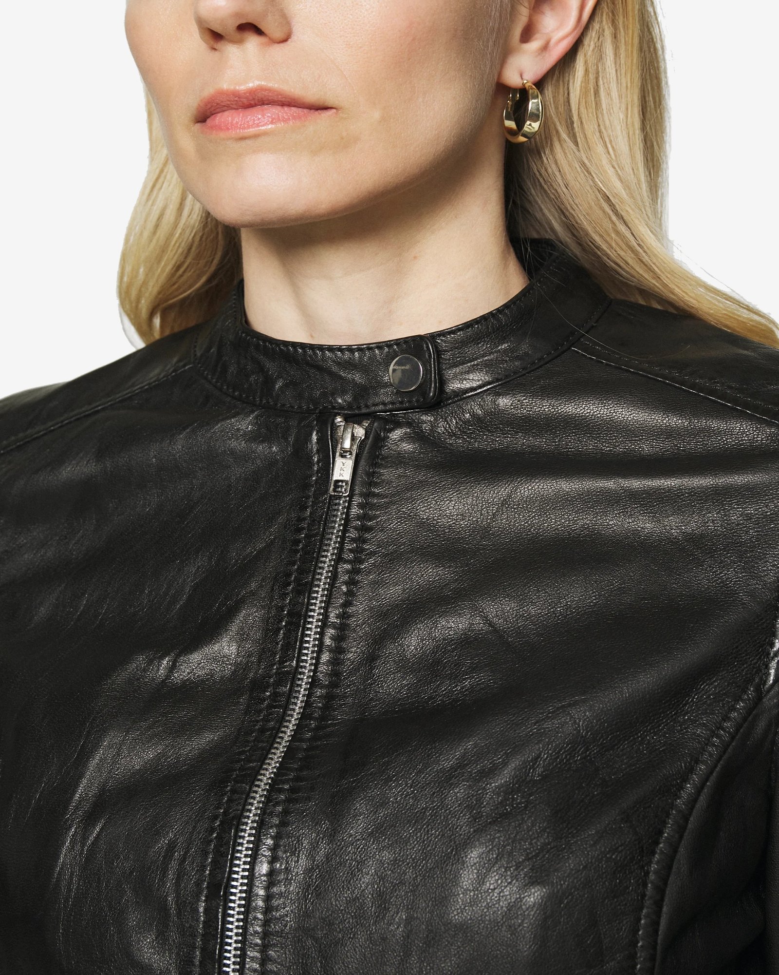 Khole Womens Black Leather Racer Jacket - Image 4