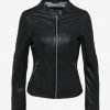 Khole Womens Black Leather Racer Jacket - Image 6