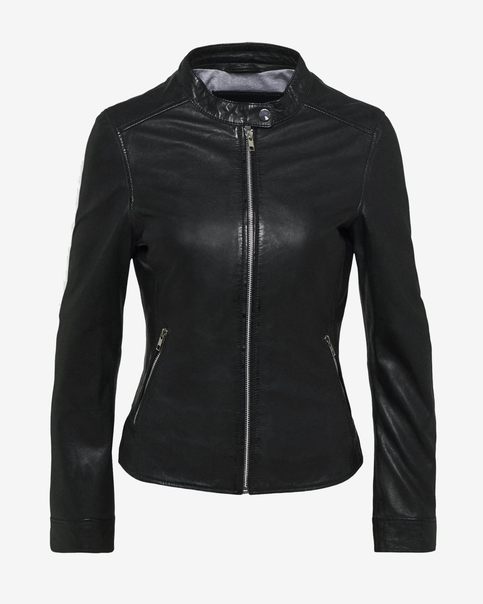 Khole Womens Black Leather Racer Jacket - Image 6