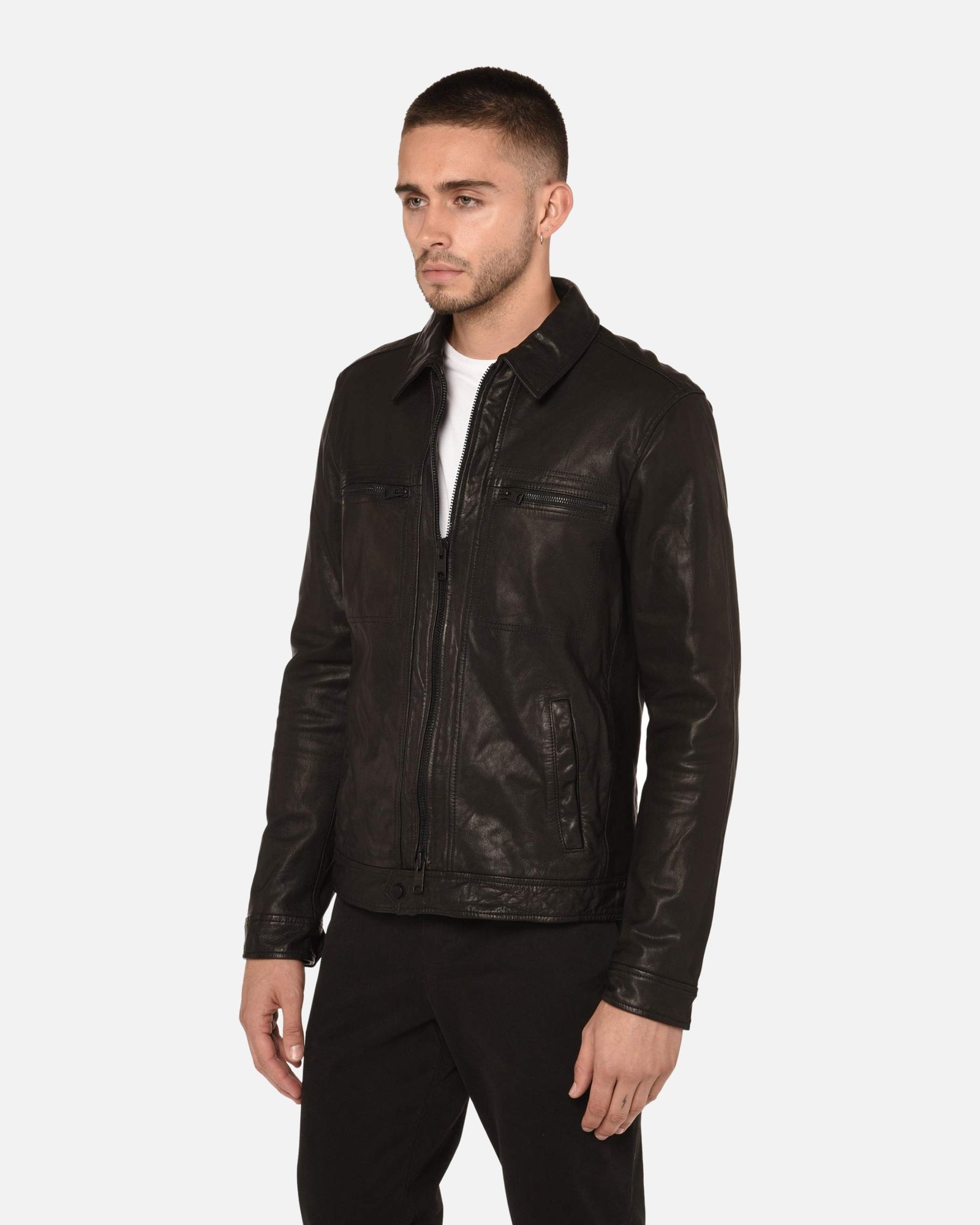 Alternative view of Lark Black Trucker Leather Jacket