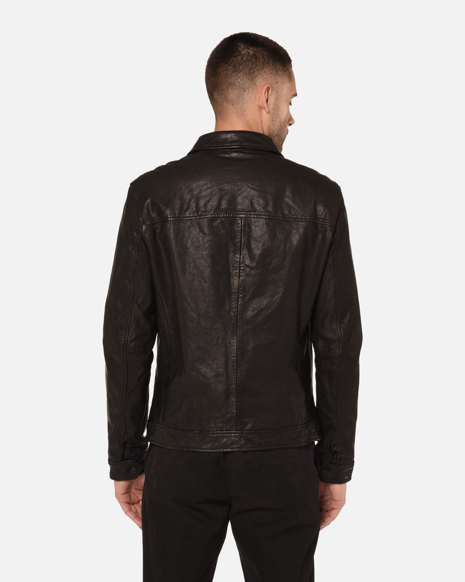 Lark Black Trucker Leather Jacket - Image 3