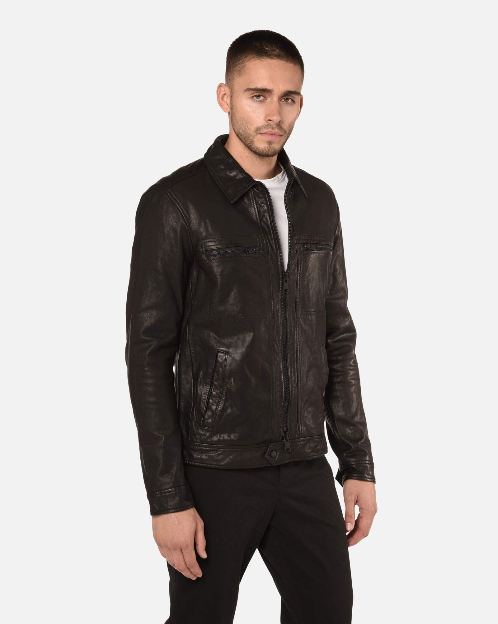 Lark Black Trucker Leather Jacket - Image 4