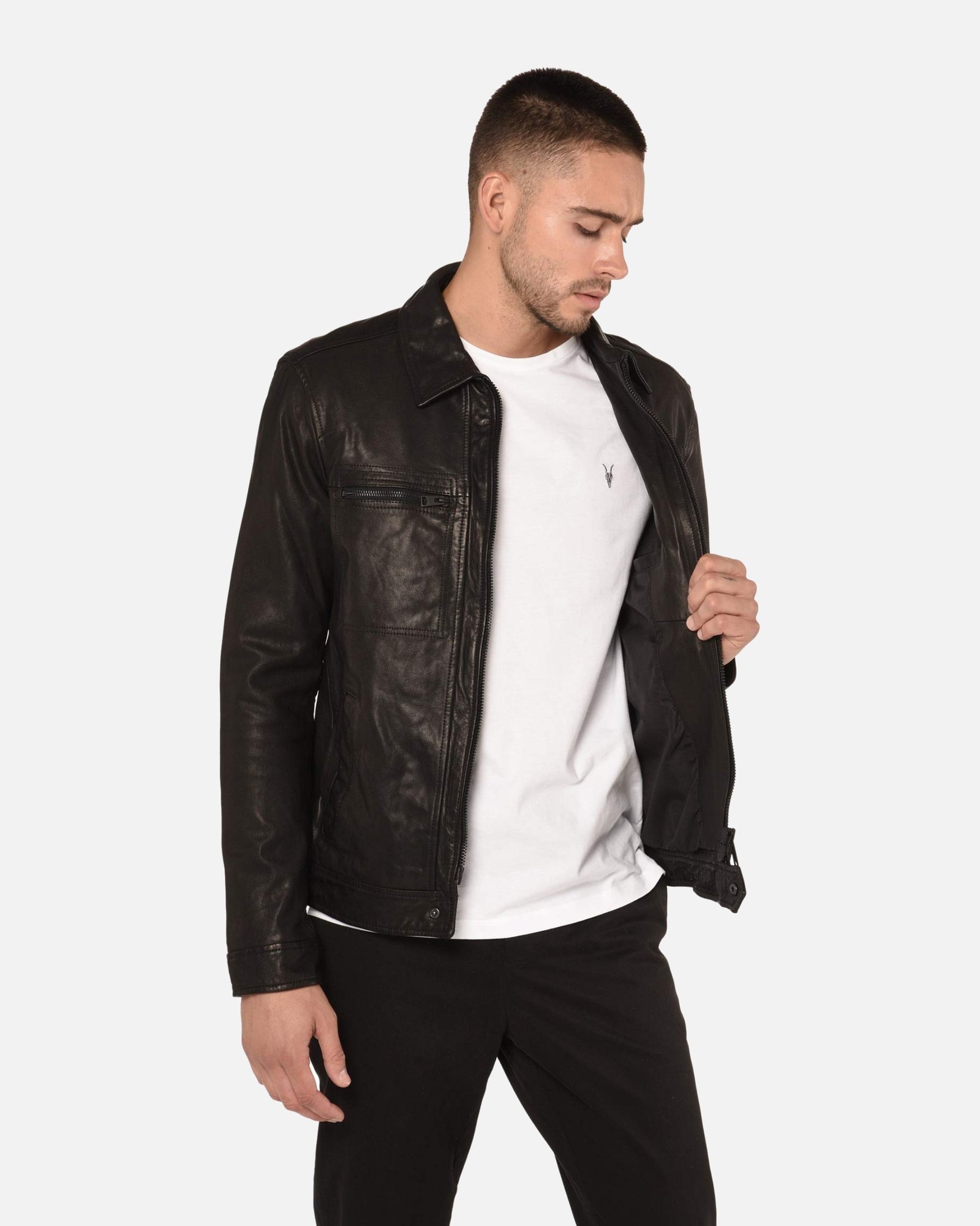 Lark Black Trucker Leather Jacket - Image 5