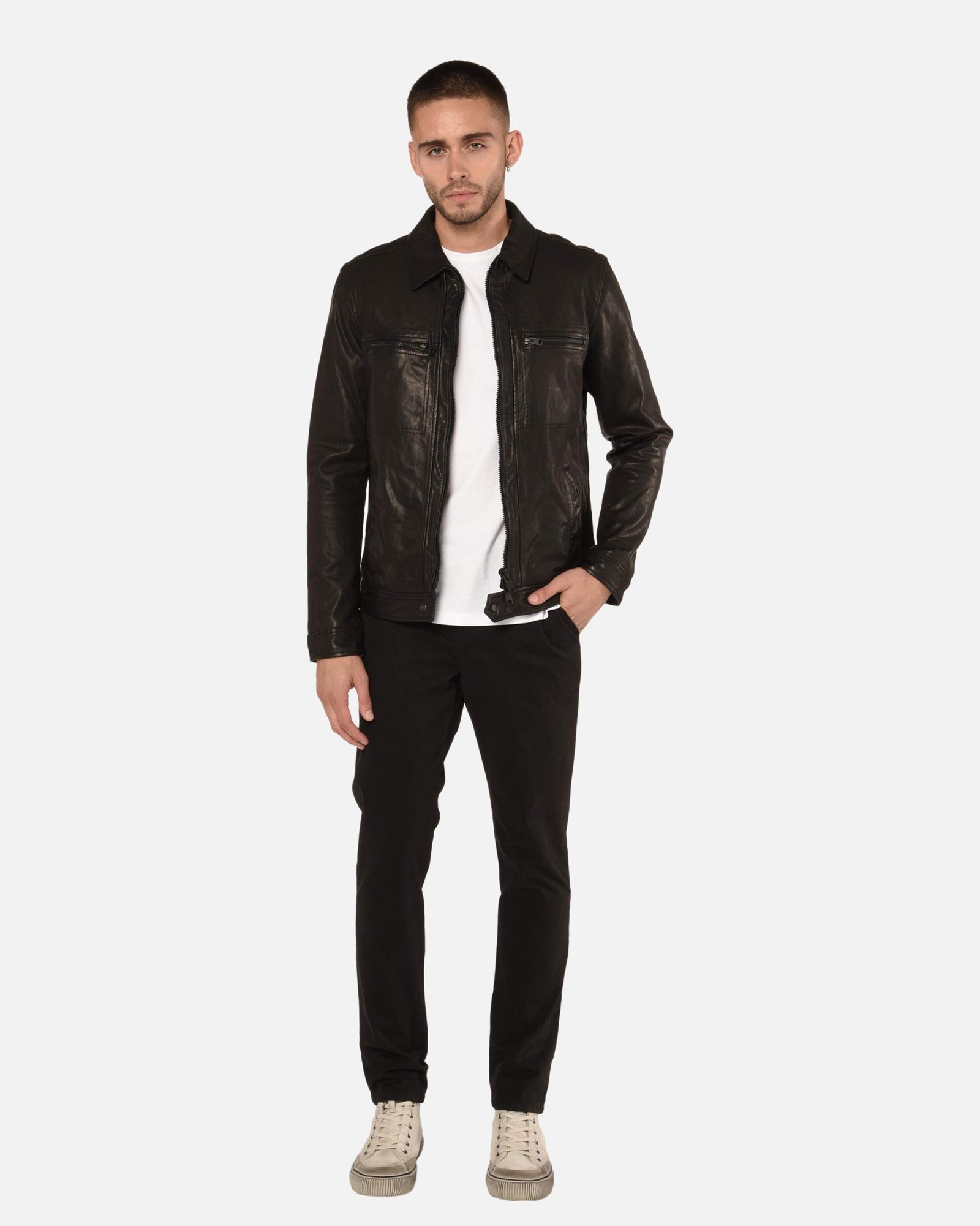 Lark Black Trucker Leather Jacket - Image 6