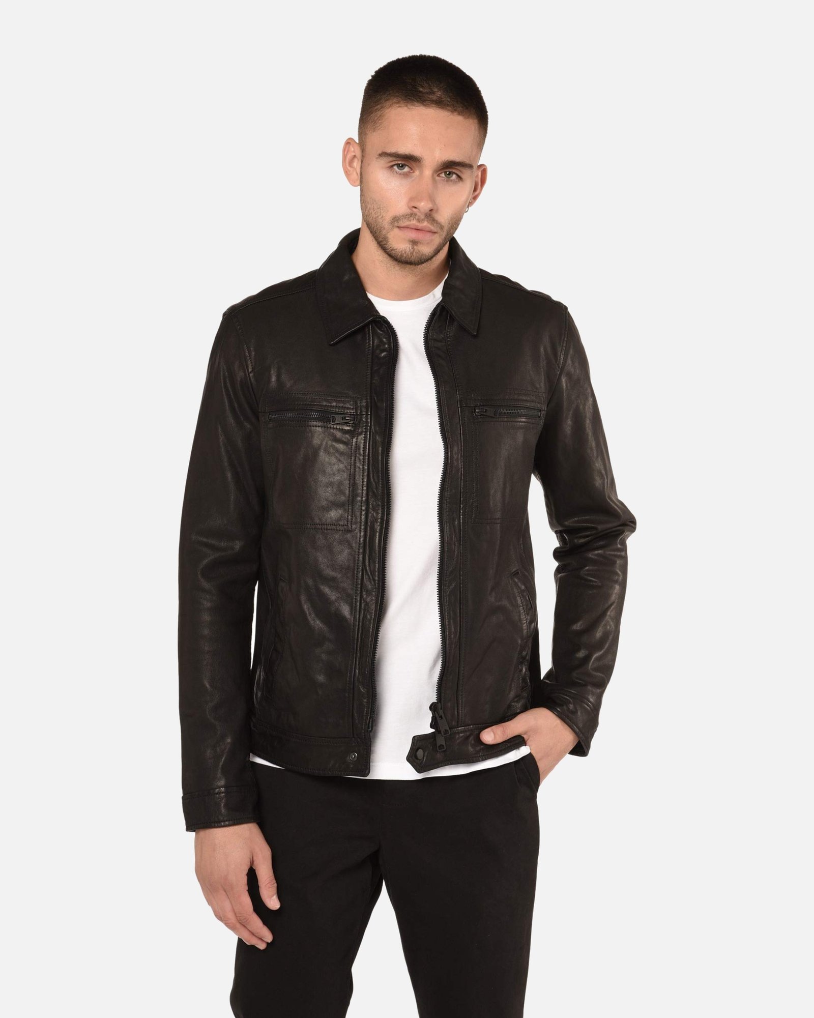 Lark Black Trucker Leather Jacket