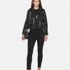 Lena Womens Jet Black Biker Leather Jacket - Image 2