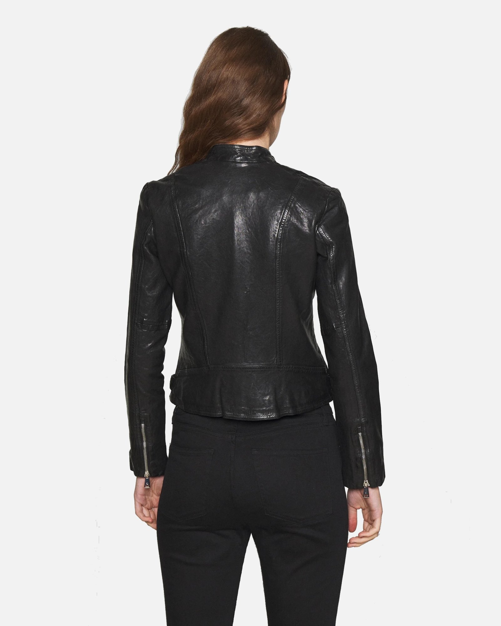 Lena Womens Jet Black Biker Leather Jacket - Image 3