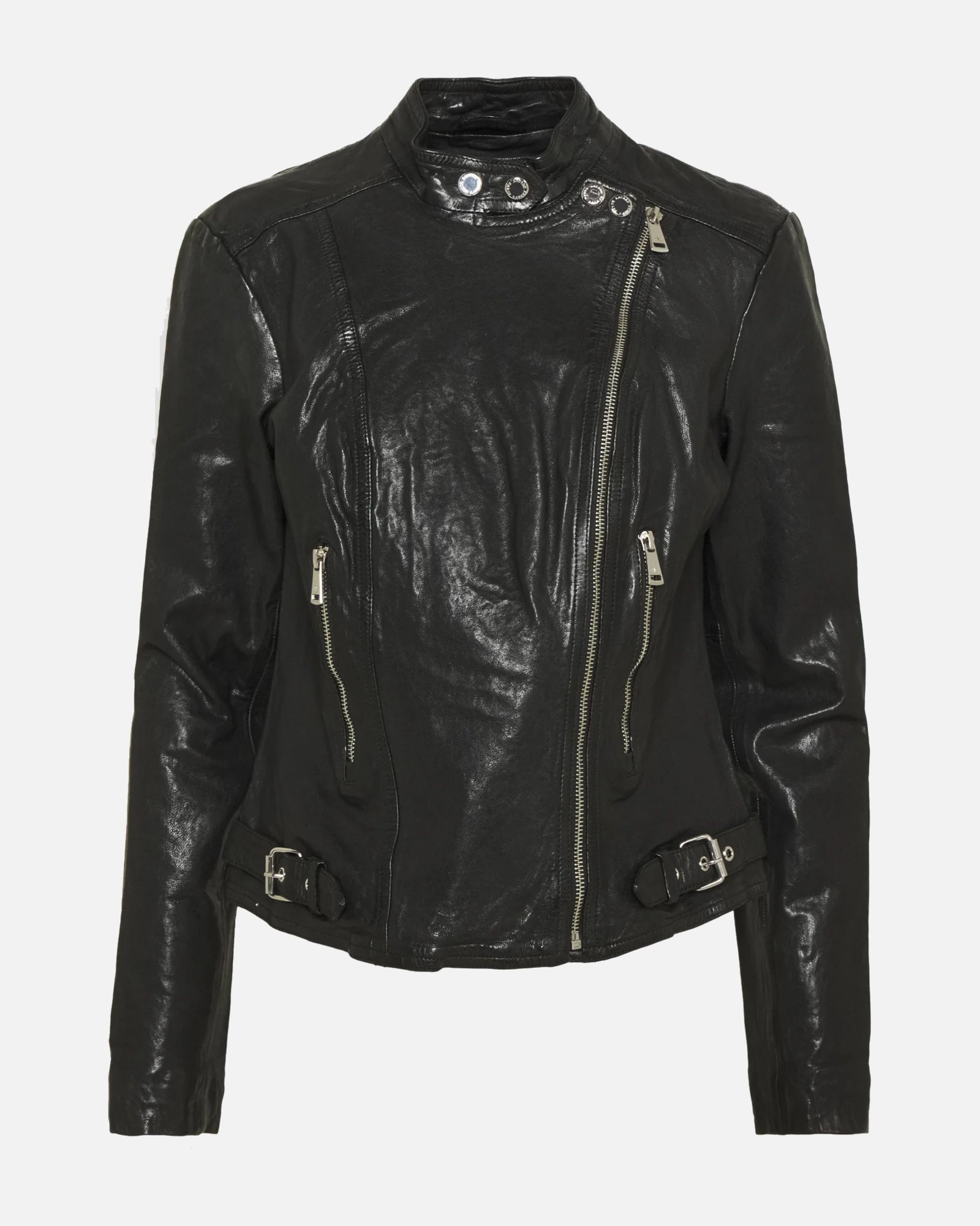 Lena Womens Jet Black Biker Leather Jacket - Image 5