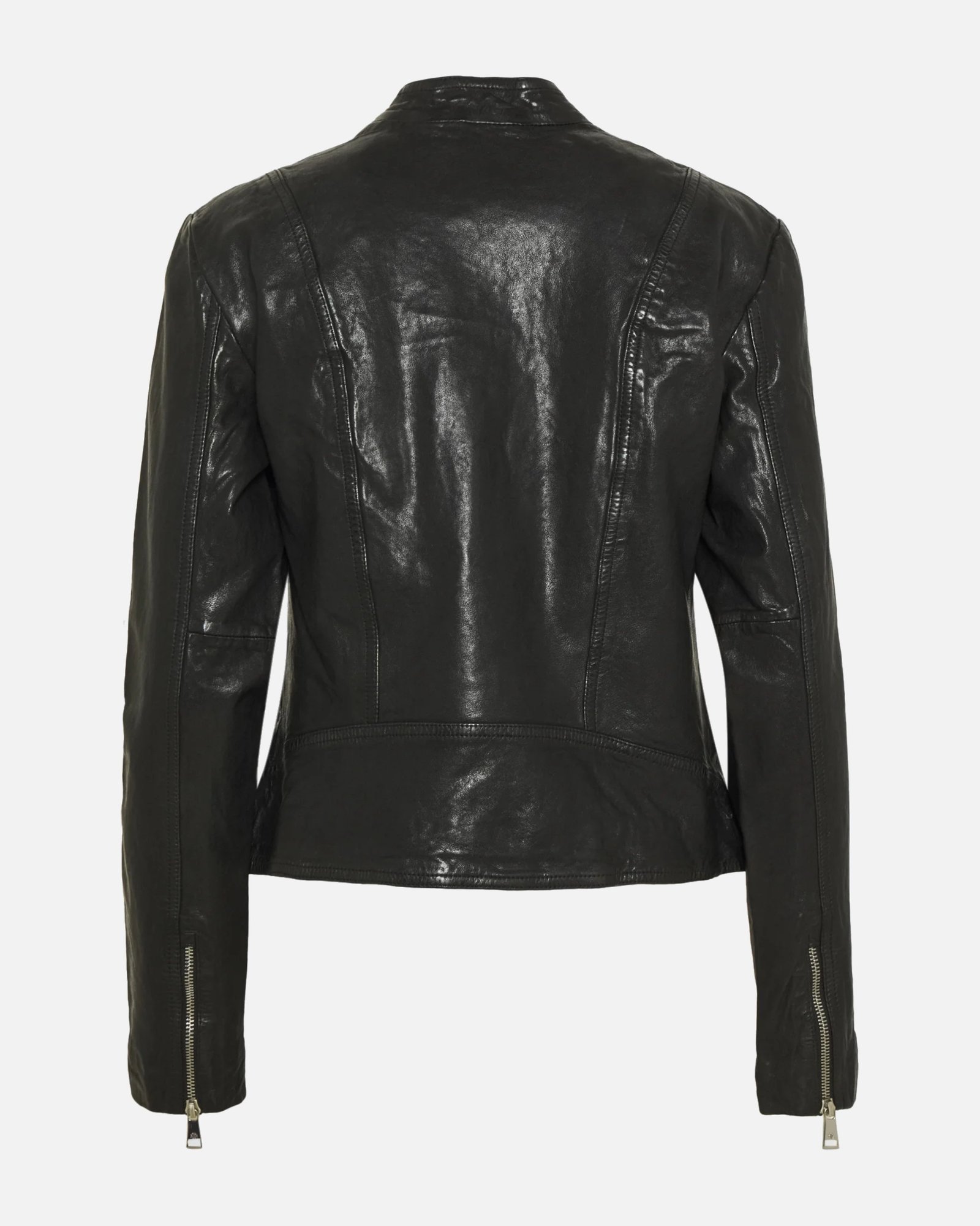 Lena Womens Jet Black Biker Leather Jacket - Image 7