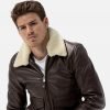 Levi Beige Shearling Fur Collar Brown Leather Jacket - Image 3