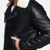 Men Fur Collared Black Biker Leather Jacket - Image 5