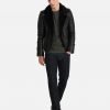 Men Quilted Black BIker Shearling Leather Jacket - Image 3
