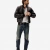 Mens Black Leather Bomber Jacket - Image 2
