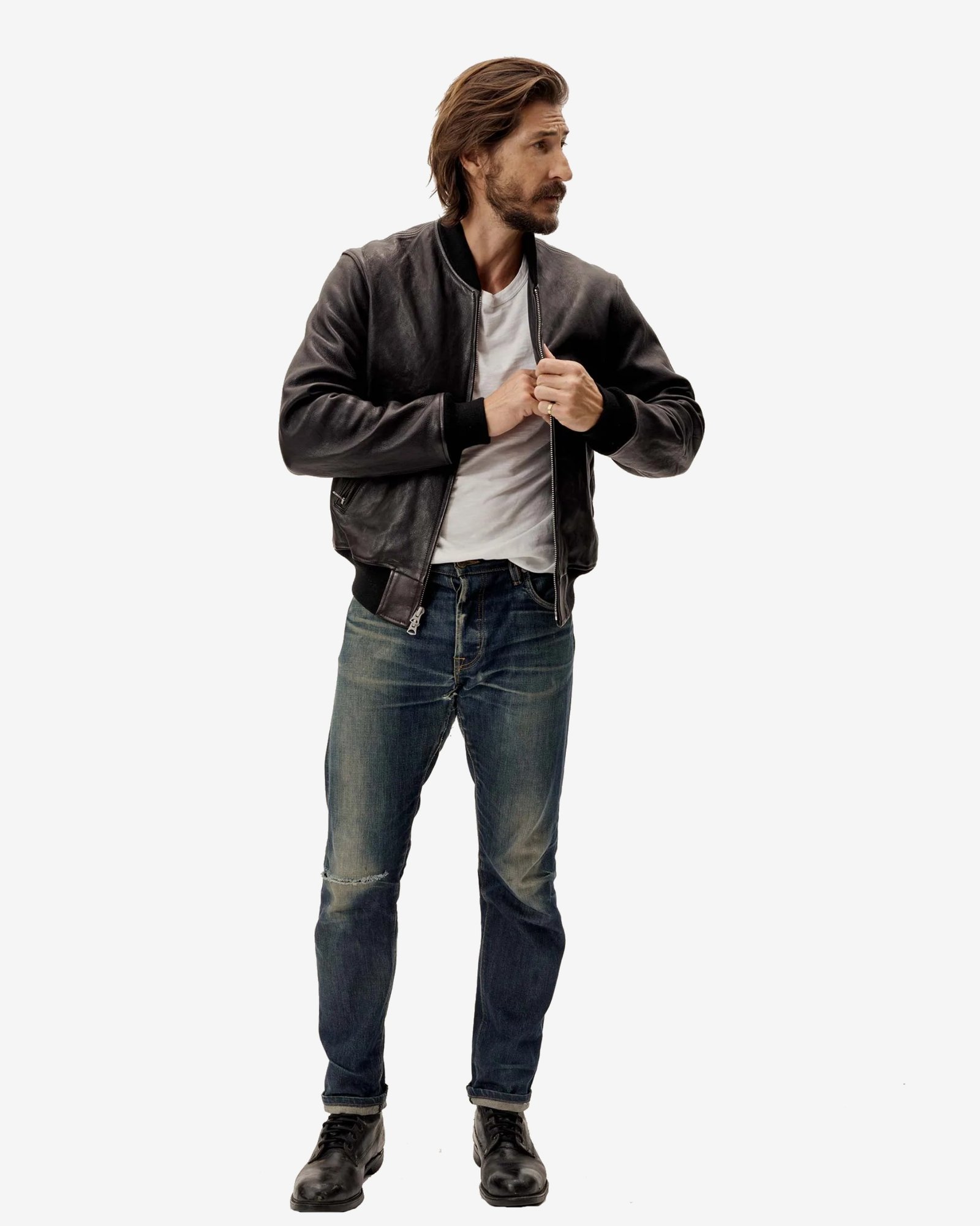 Alternative view of Mens Black Leather Bomber Jacket