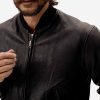 Mens Black Leather Bomber Jacket - Image 4