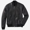 Mens Black Leather Bomber Jacket - Image 6