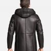 Mens Hooded Black Shearling Long Coat - Image 2