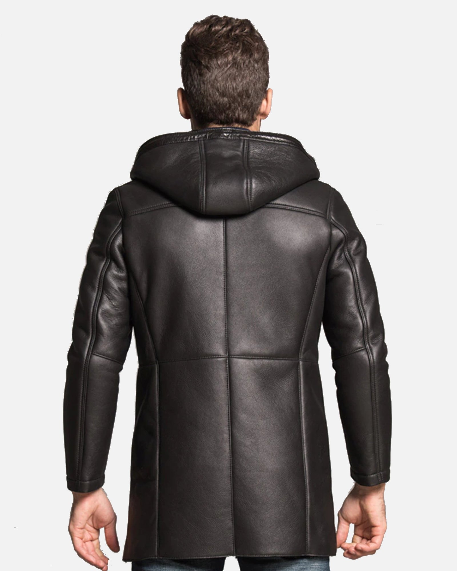 Alternative view of Mens Hooded Black Shearling Long Coat