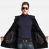 Mens Hooded Black Shearling Long Coat - Image 3