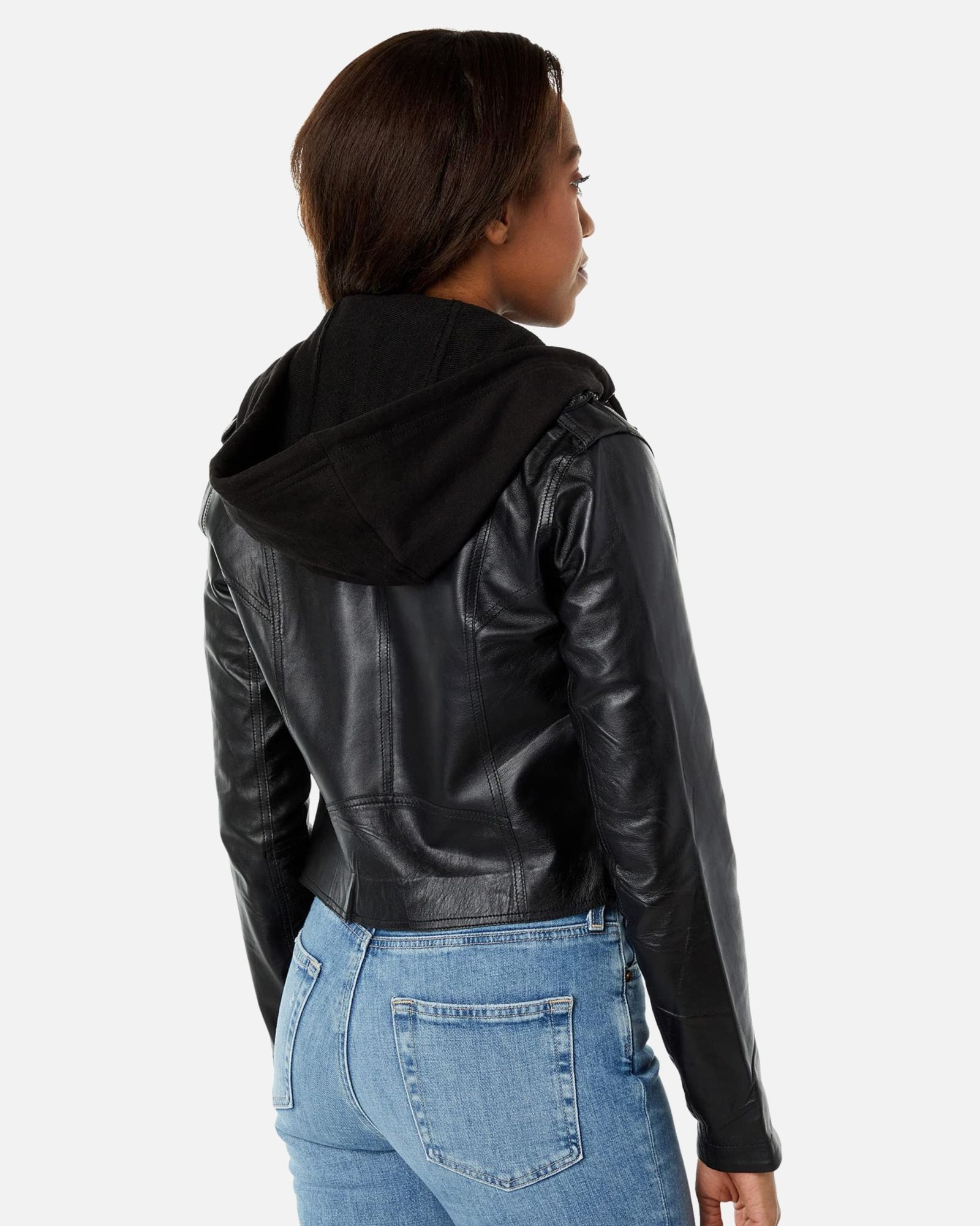Alternative view of Molly Black Hooded Leather Biker Jacket