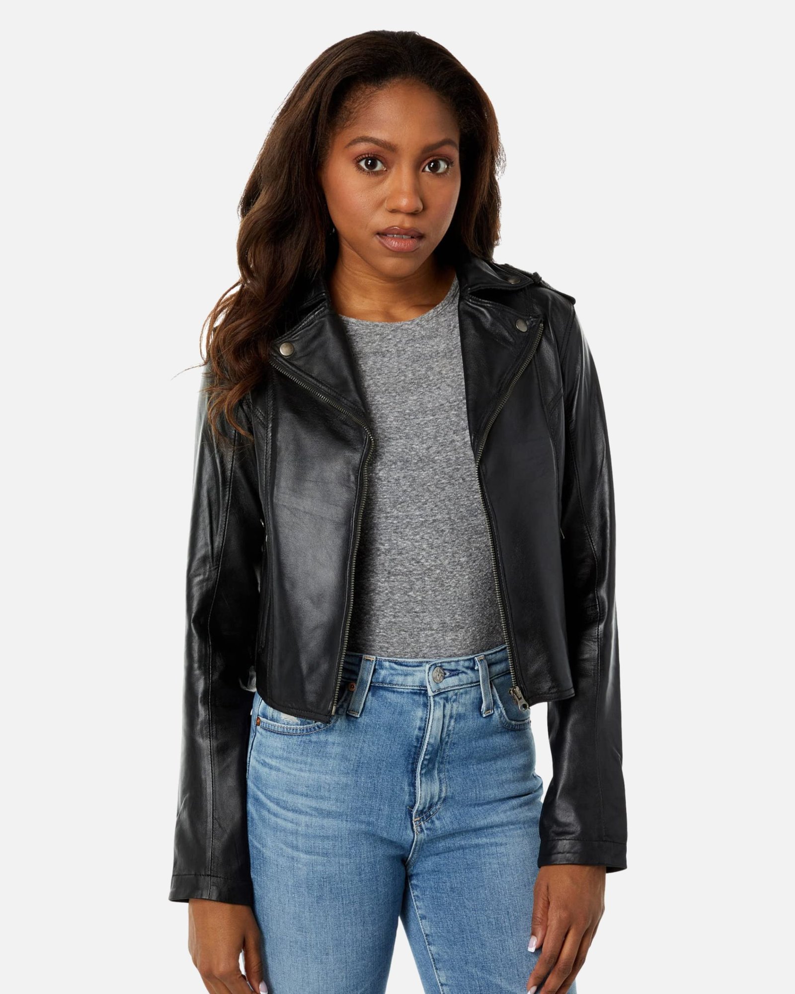 Molly Black Hooded Leather Biker Jacket - Image 3