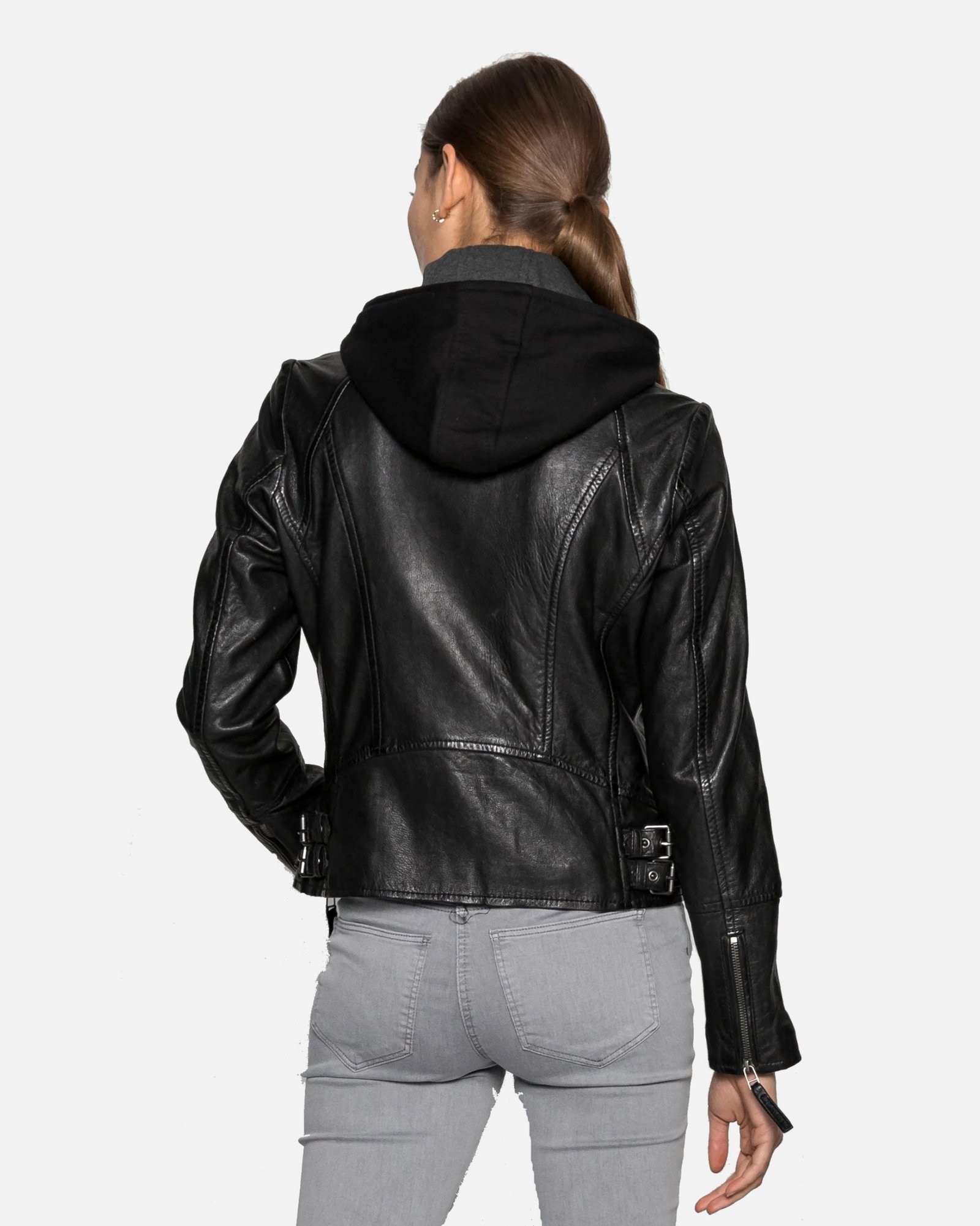 Alternative view of Nohl Womens Black Hooded Leather Jacket