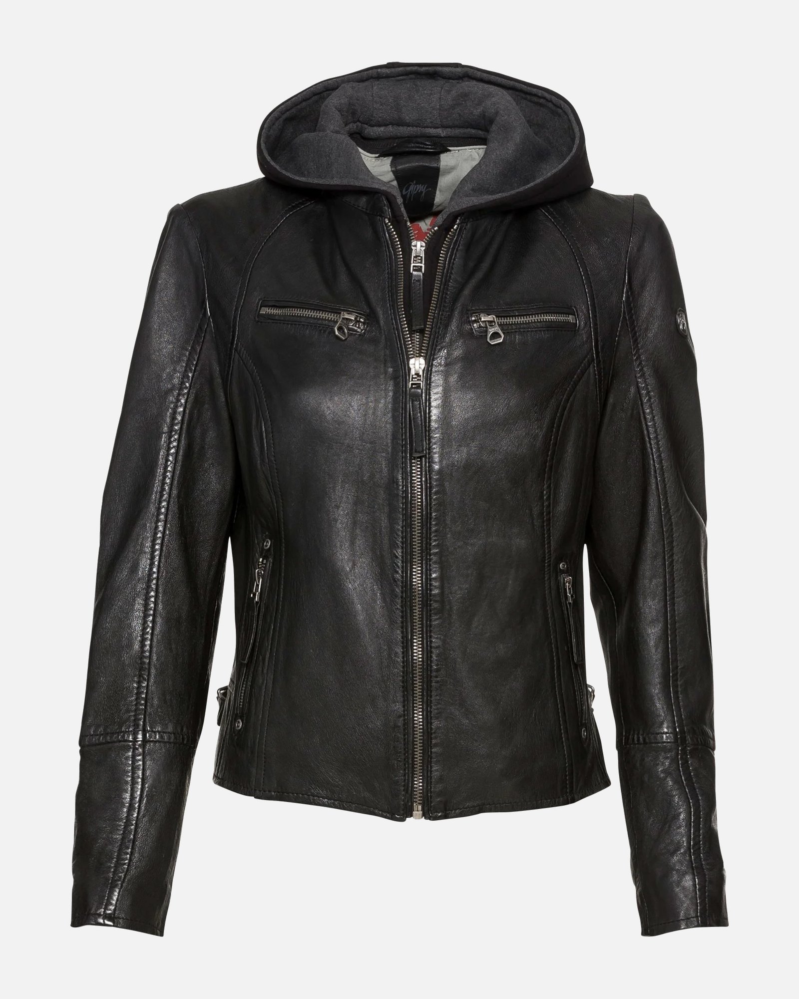 Nohl Womens Black Hooded Leather Jacket - Image 4