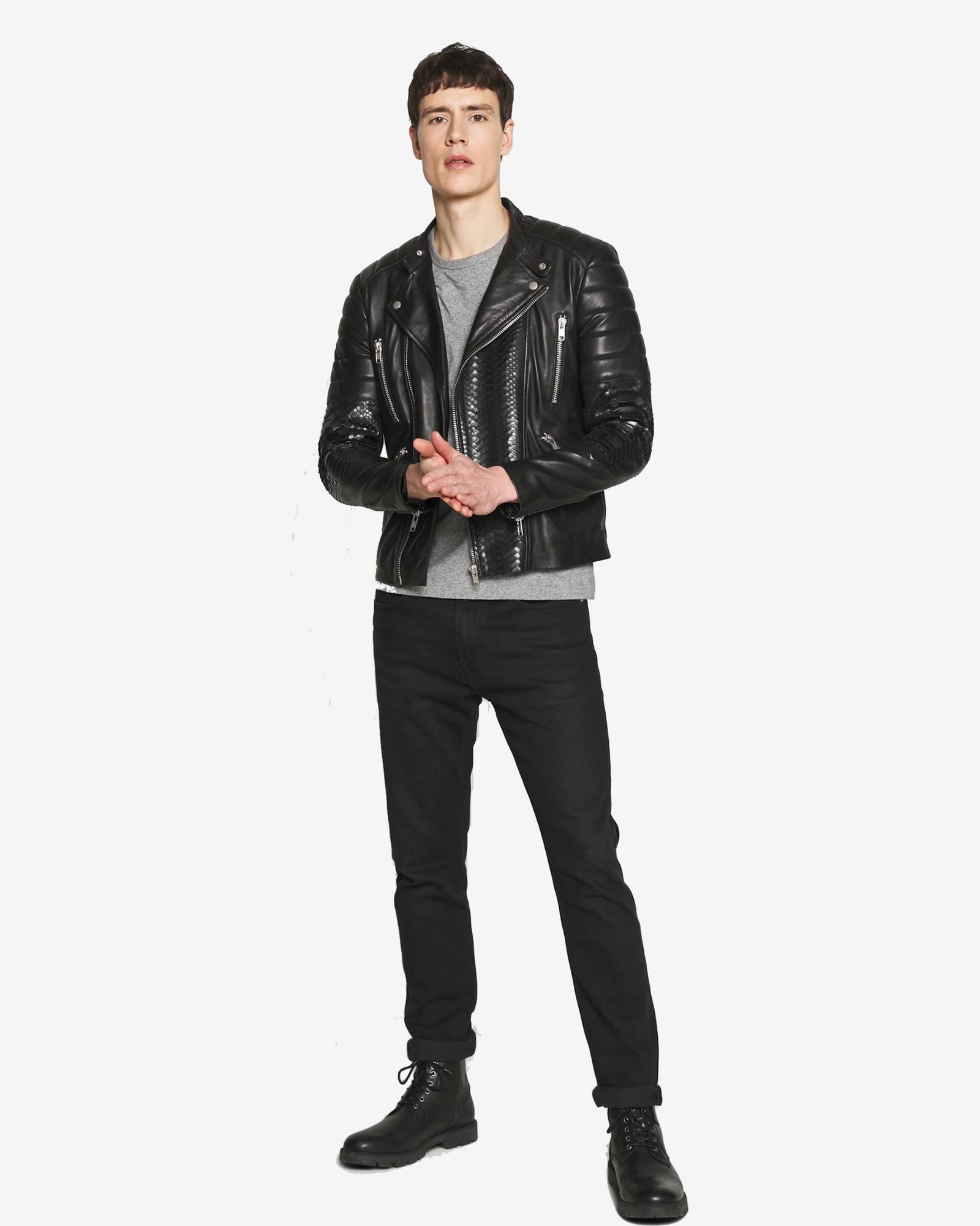 Alternative view of GLADIATOR  PYTON Black Biker Leather Jacket