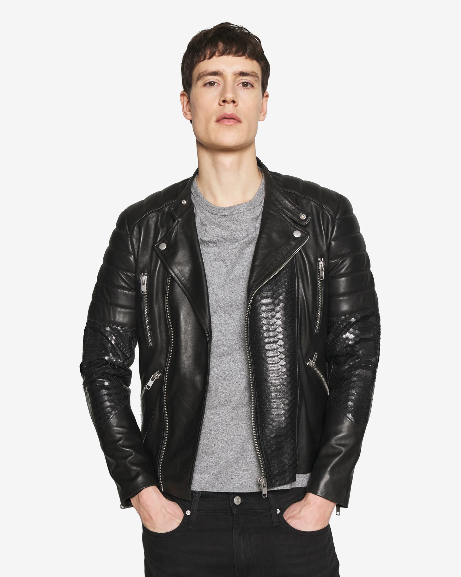 GLADIATOR  PYTON Black Biker Leather Jacket