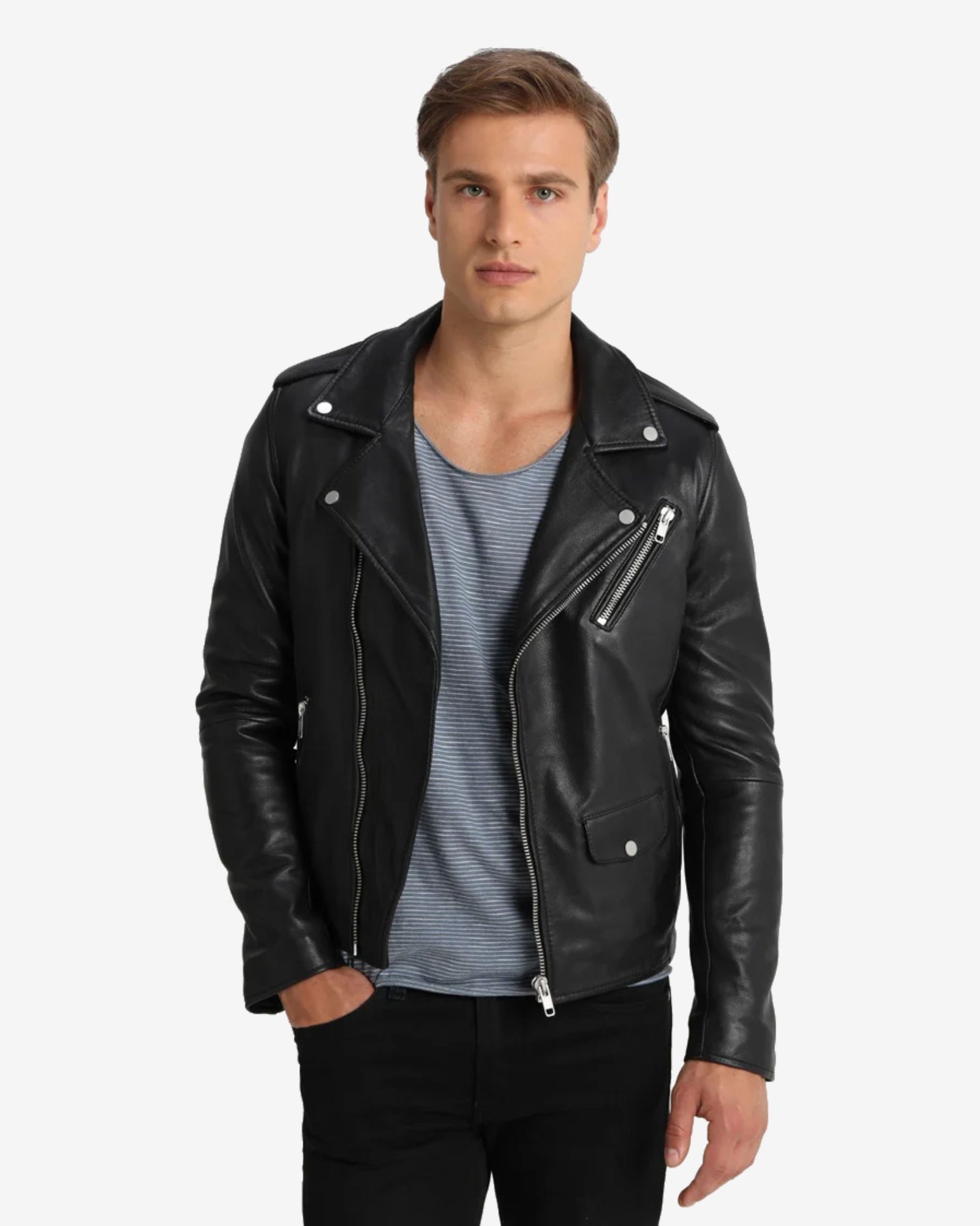 Rocky Mens Black Biker Leather Jacket