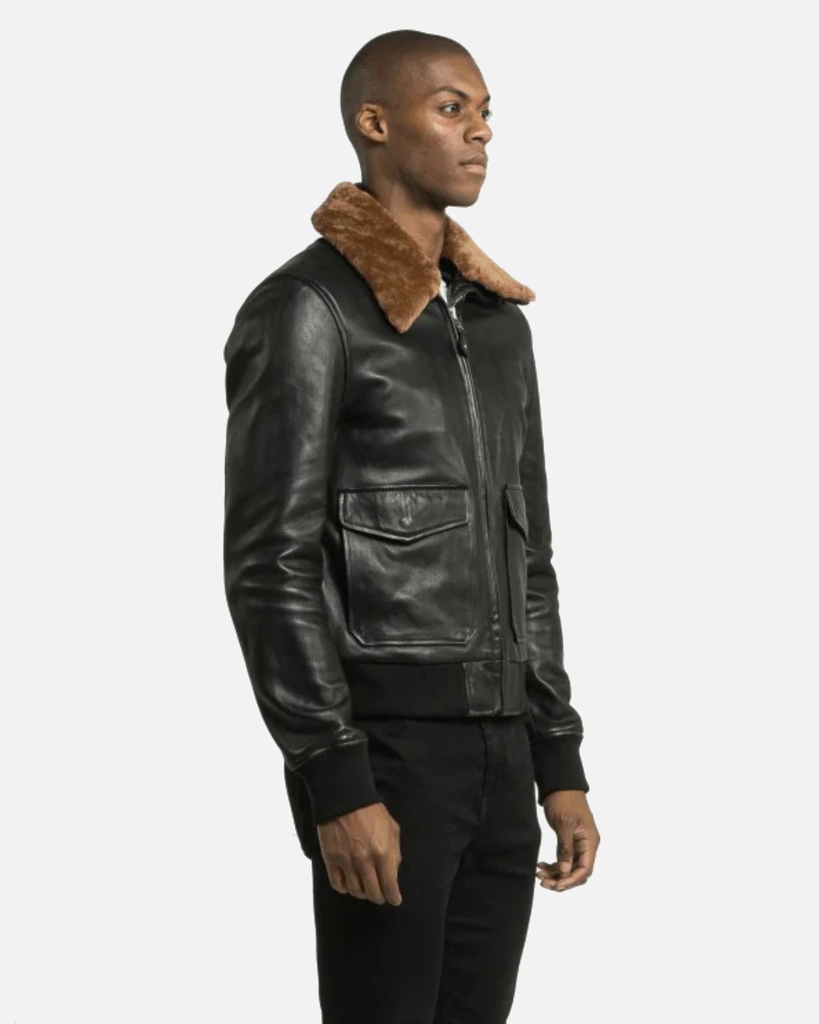 Sand Detachable Shearling Collared Leather Jacket - Image 3