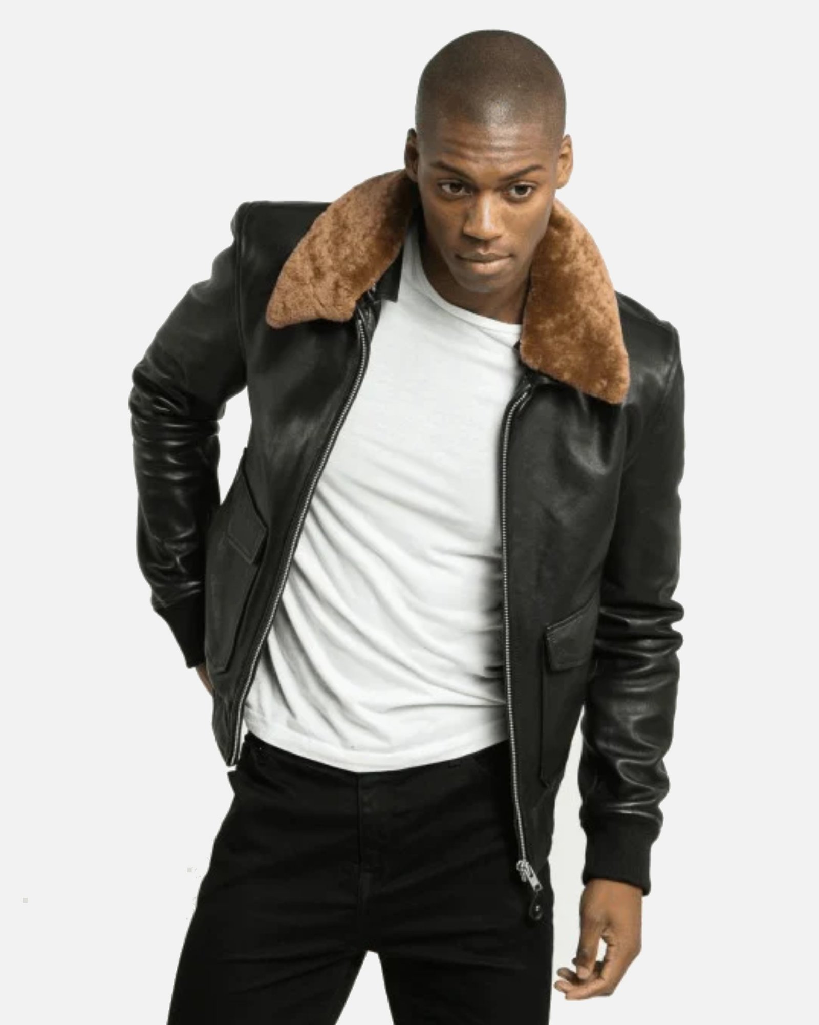Sand Detachable Shearling Collared Leather Jacket - Image 4