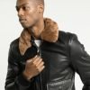 Sand Detachable Shearling Collared Leather Jacket - Image 5