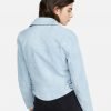 Women Pale Blue Suede Leather Jacket - Image 2