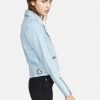 Women Pale Blue Suede Leather Jacket - Image 3