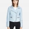 Women Pale Blue Suede Leather Jacket - Image 6
