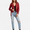 Women Red Langarm Moto Leather Jacket - Image 6