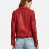 Women Red Langarm Moto Leather Jacket - Image 5