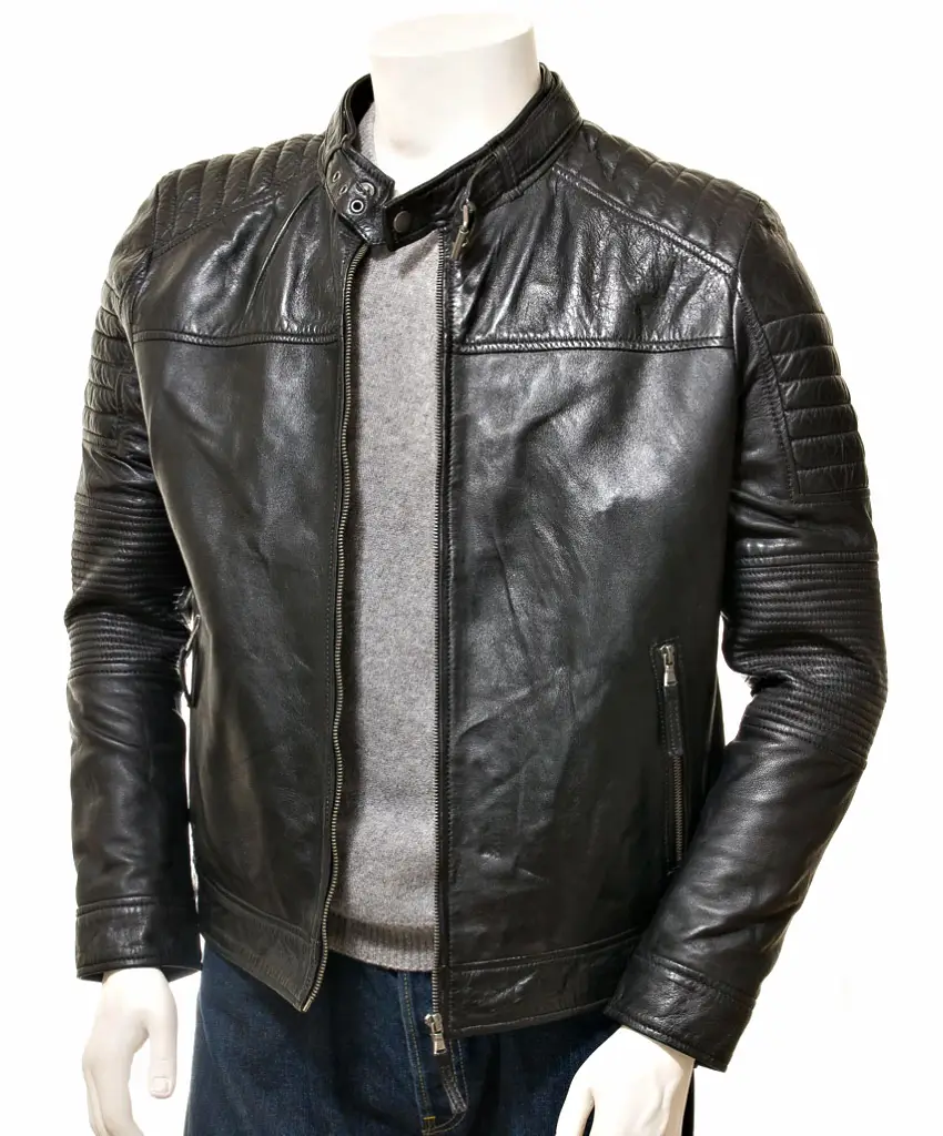 Alternative view of Men's Black Real Leather Cafe Racer Biker Jacket: Thornbury